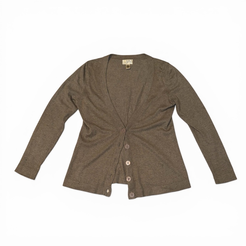 LOFT Brown V-Neck Button-Front Cardigan